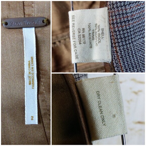 Free People Jacket Size 2 Brown Plaid Wool Button Pin Tuck  Ruffle Back Military - Picture 14 of 14